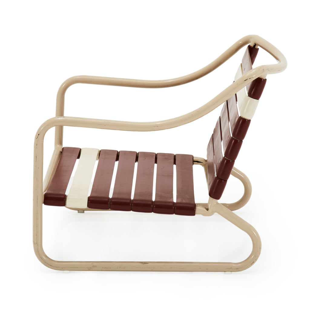 Maroon and Cream Vinyl Low Outdoor Chair