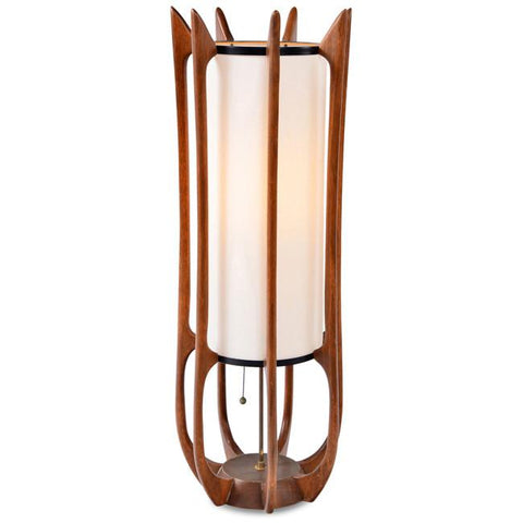 Tall Danish Wood Slat Table Lamp w Long Cylinder Shade