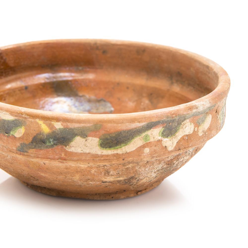 Orange Terracotta Bowl with Green and White Design (A+D)