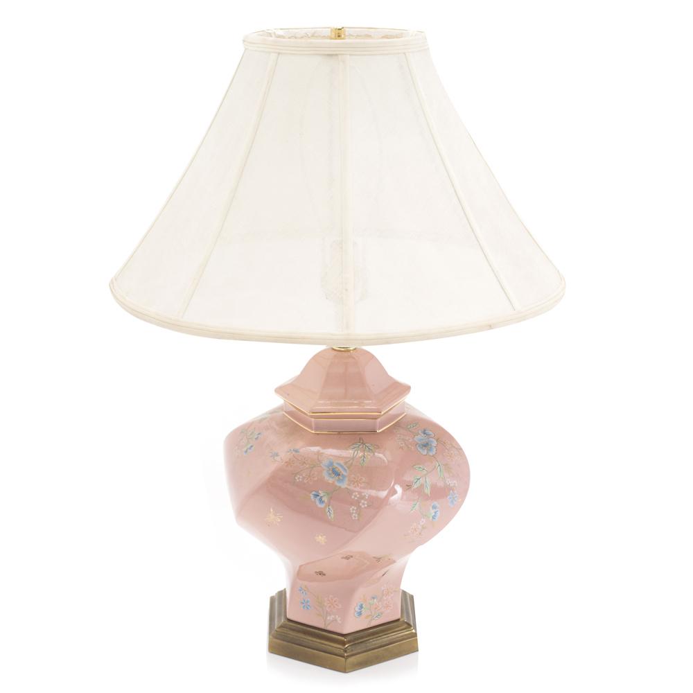 Pink Floral Ceramic Twist Table Lamp