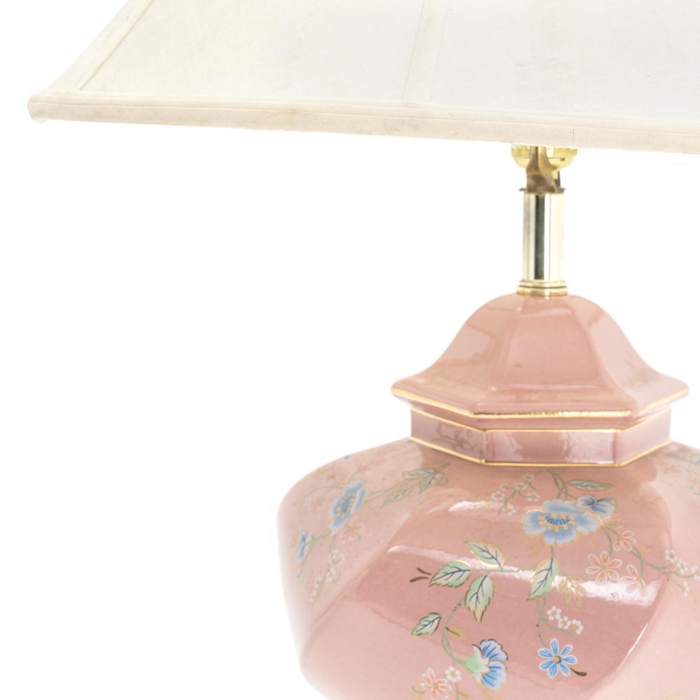 Pink Floral Ceramic Twist Table Lamp