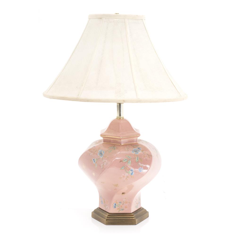 Pink Floral Ceramic Twist Table Lamp