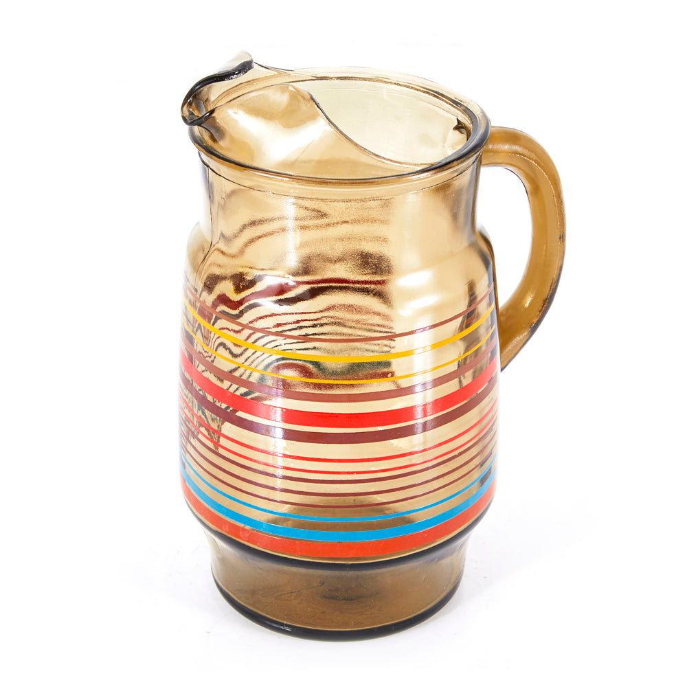 Set of Colorful Striped Glass Pitcher and Cups