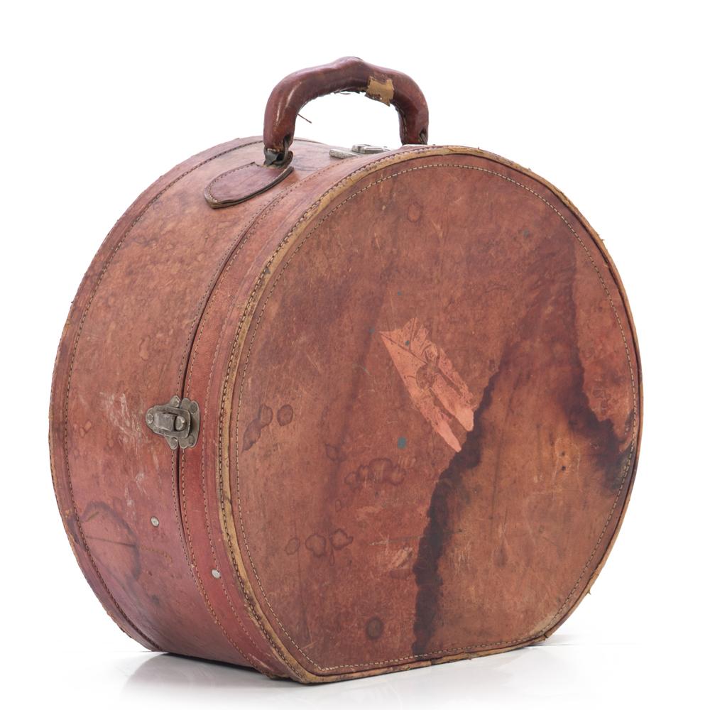 Antique English Leather Hat Box