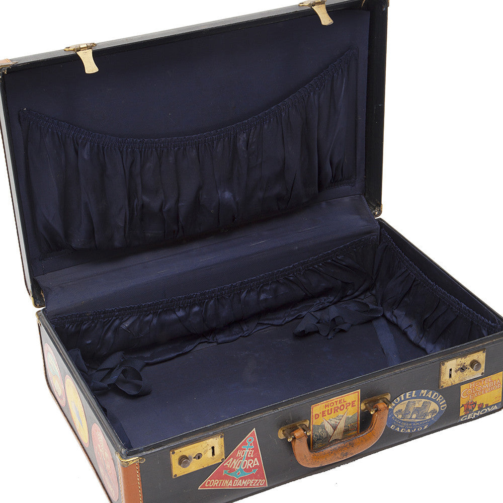 Tan Suede & Floral Vintage Rolling Suitcase Large - Gil & Roy Props