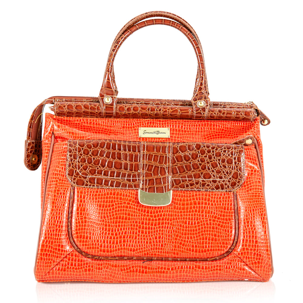 brown handbag in crocodile skin tiles – Vintage Carwen