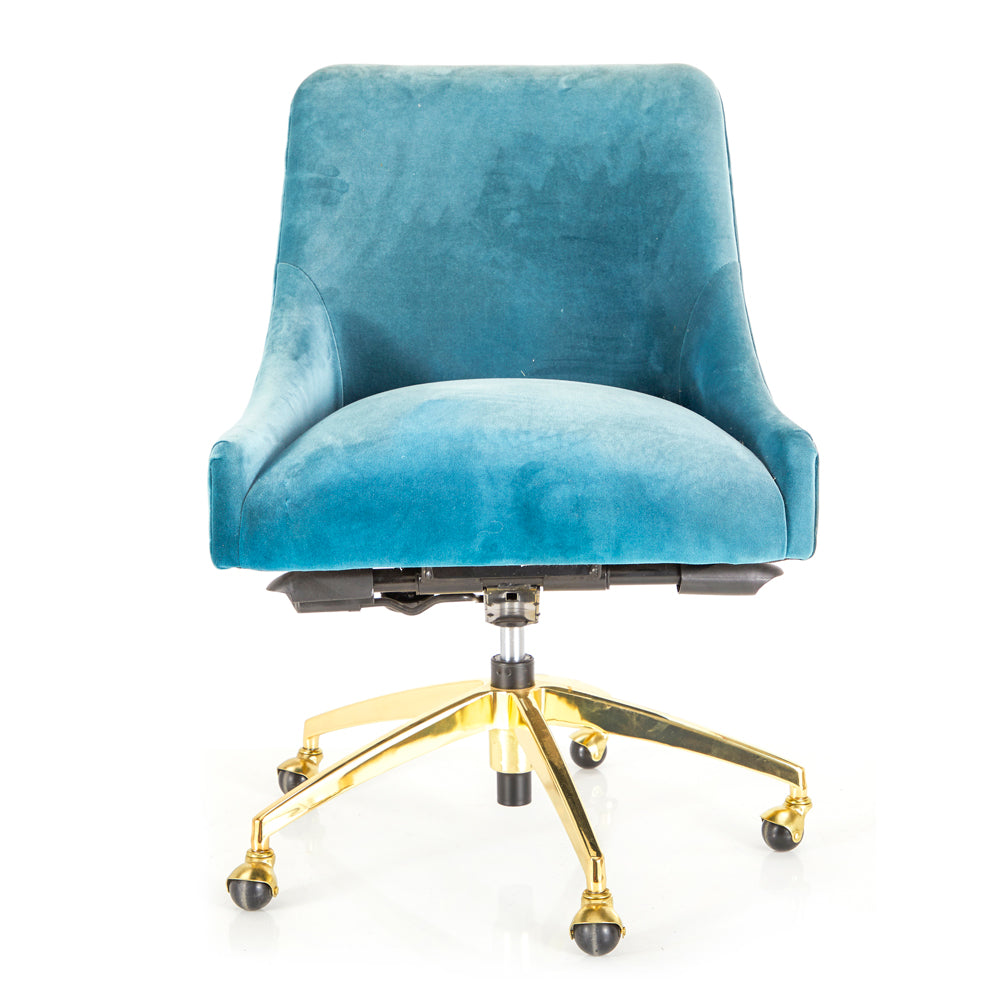 Modern Blue Velour Rolling Office Chair