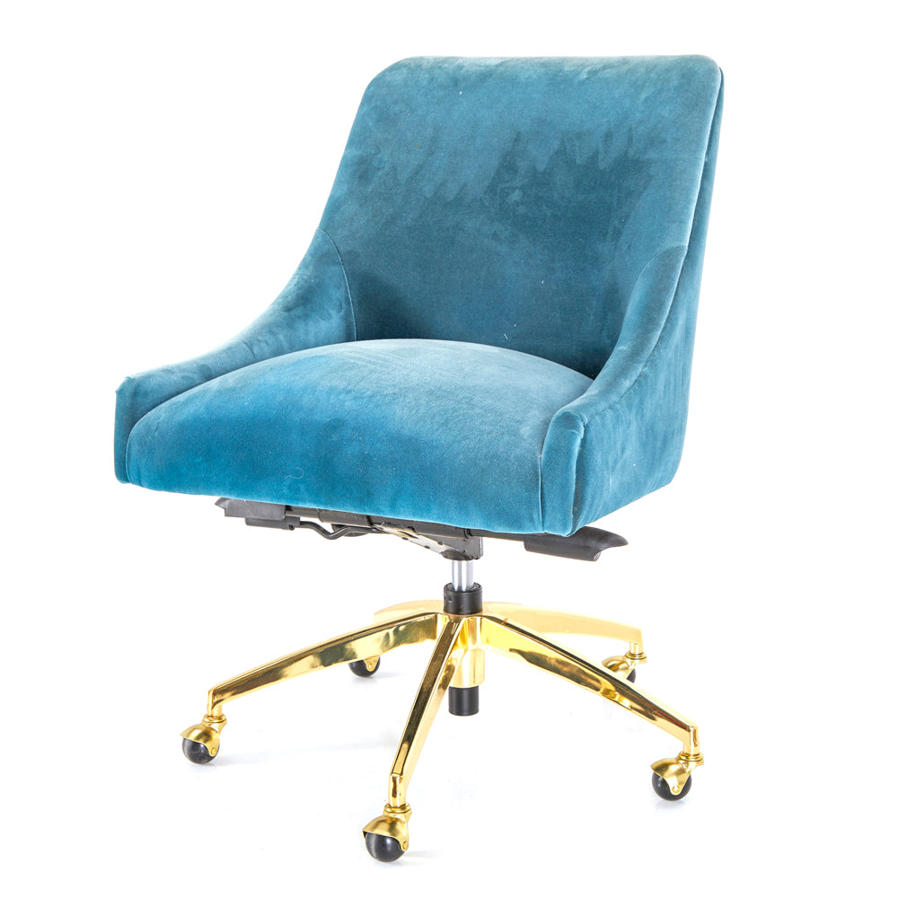 Modern Blue Velour Rolling Office Chair