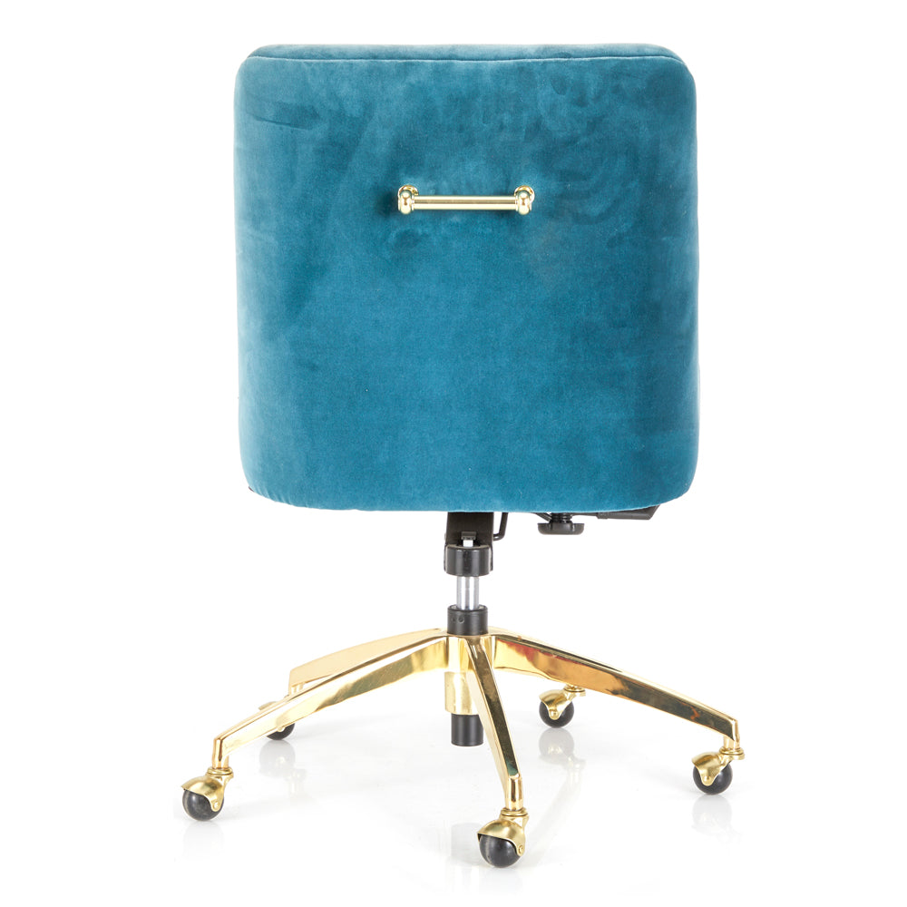 Modern Blue Velour Rolling Office Chair