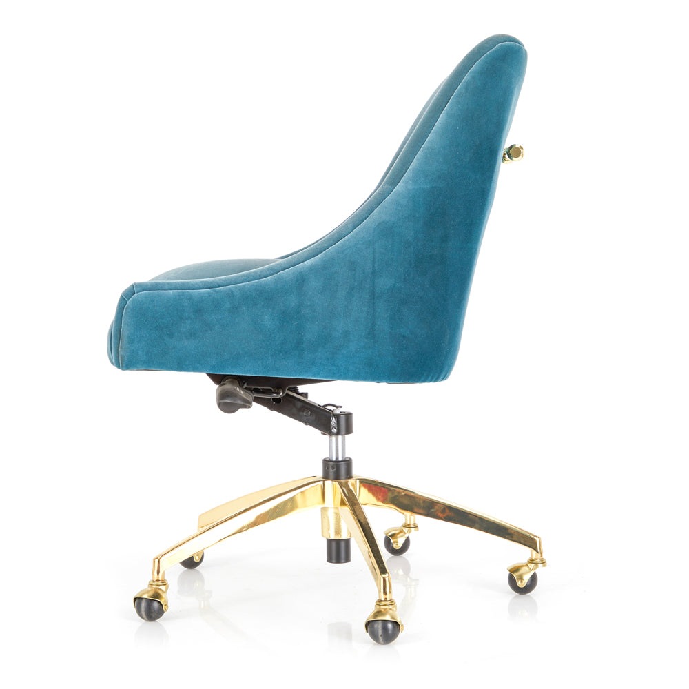 Modern Blue Velour Rolling Office Chair