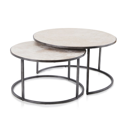 Round Beige Marble Nesting Tables - set of 2