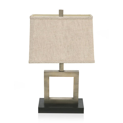 Square Base Cream Shade Metal Table Lamp