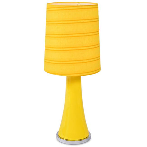 Large Yellow Glass Table Lamp with Yellow Stripe Shade